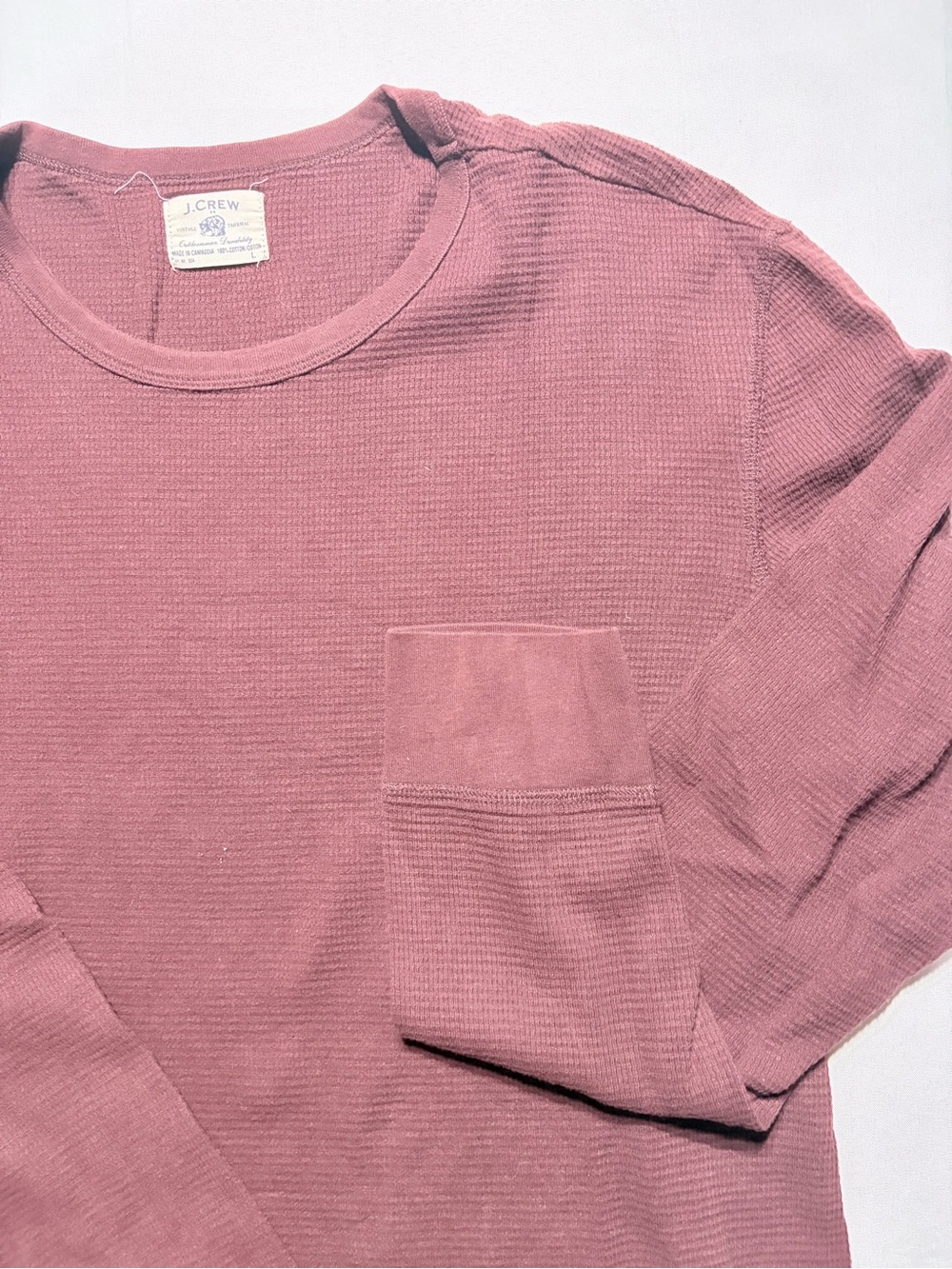 J. Crew Men's Large Long-Sleeve Deep Burgundy Waffle Long Sleeve Henley Thermal
